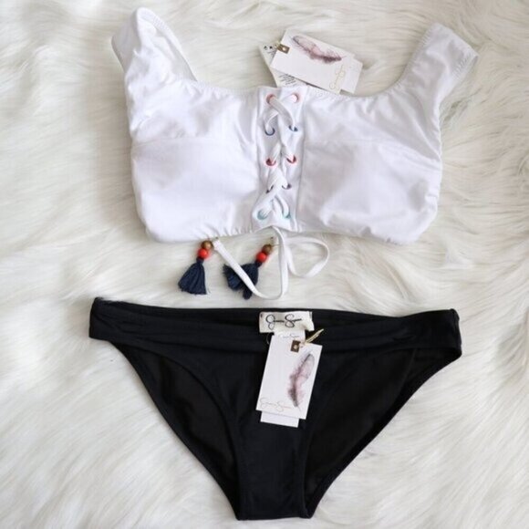 NWT Jessica Simpson White Black Bikini Swim Set Size Small - Picture 1 of 6